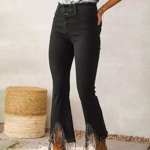 Bluckle Rhinestone High Rise Cropped Flare Jean